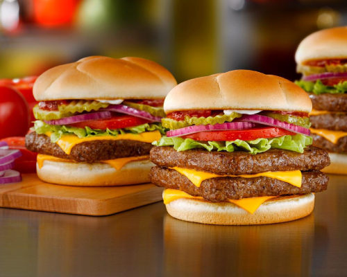 Wendy's burgers, including double patty and single patty.